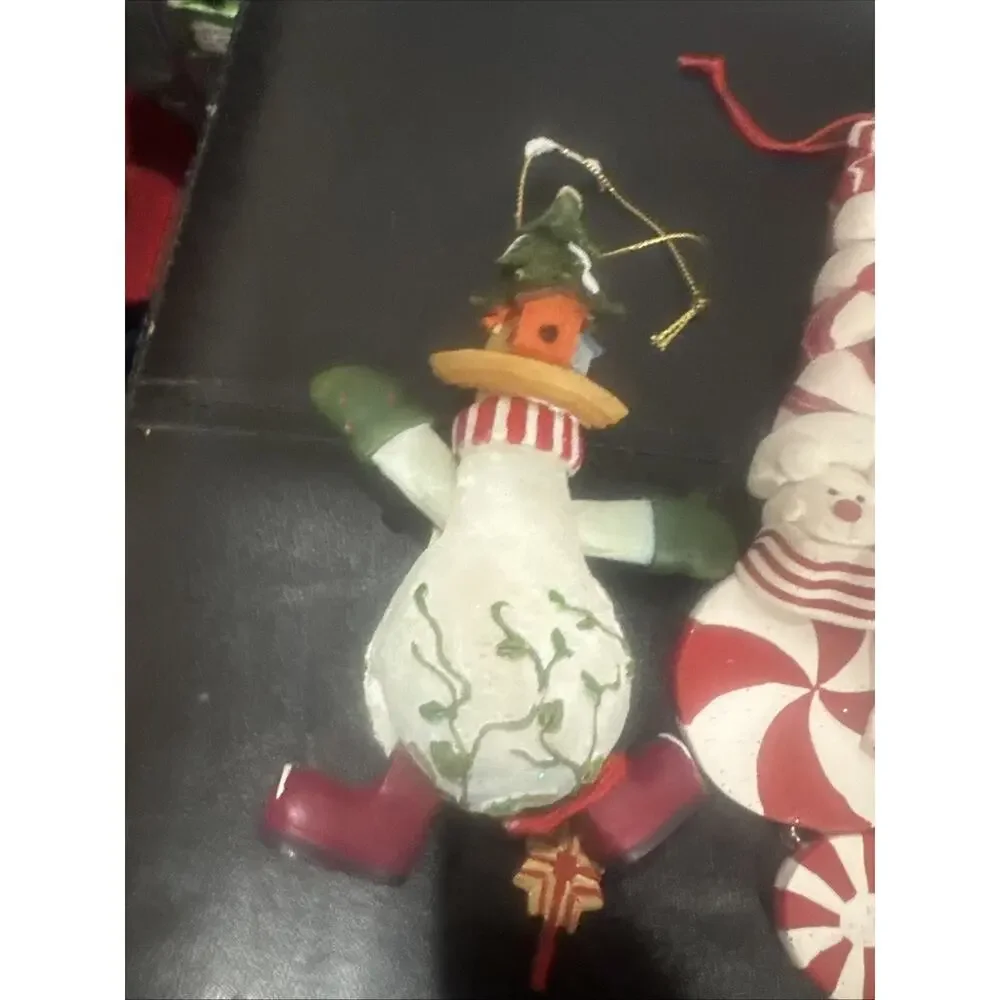 Lot of 3 Christmas Snowman Santa Resin Hanging Ornaments Holiday Tree Decor Gift